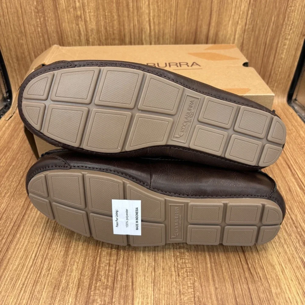 Koolaburra by UGG Tipton Smooth Moccasin Men Size 10 Brown Faux Fur Slippers NEW